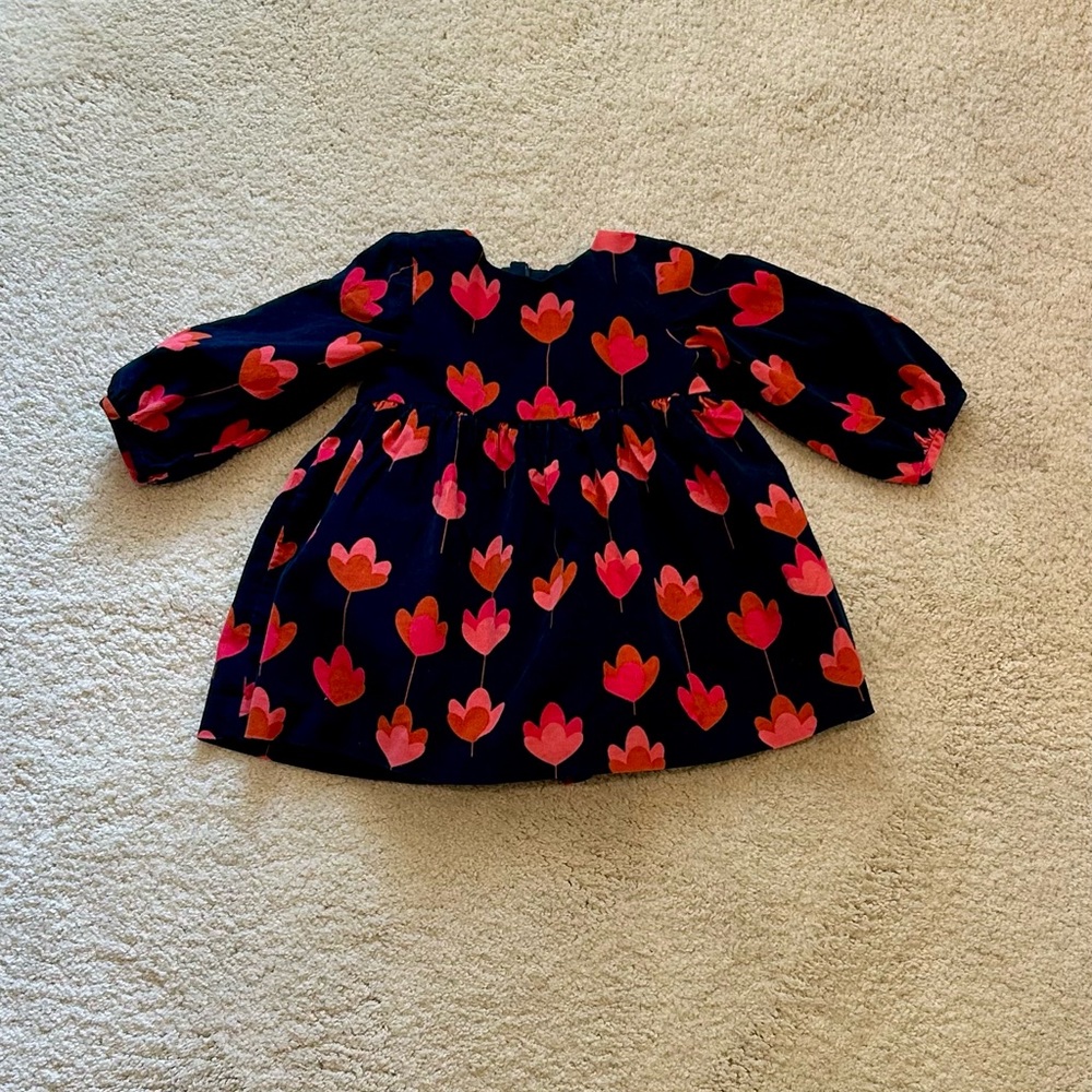 Jacadi Navy and Pink Floral Baby Corduroy Dress